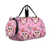 Bolsa de lona para niños, diseño de erizos, flores, hojas, para viajes, fin de semana, gimnasio, equipaje de mano para niños, Lindos búhos de acuarela rosa, Classic