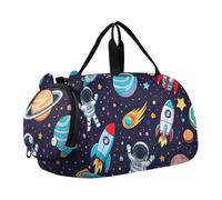 Bolsa de lona para niños, diseño de gatos de dibujos animados, color rosa vibrante, para fin de semana, para viajes, gimnasio, equipaje para niños, Lindos astronautas espaciales de dibujos animados