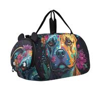 Bolsa de lona para niños, diseño de rana verde, bolsa de fin de semana, bolsa de viaje con compartimento para zapatos, Coloridas flores de perro Pitbull negro, Classic