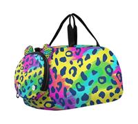 Bolsa de lona para niños o niñas con compartimento para zapatos, bolsa de viaje deportiva con estampado de leopardo arcoíris