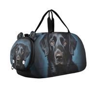 Bolsa de lona para niños o niñas con compartimento para zapatos, bolsa de viaje deportiva con retrato de perro labrador negro