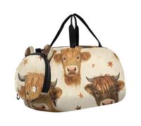 Bolsa de lona para niños o niñas con compartimento para zapatos, bolsa de viaje deportiva Highland Cow Head Star