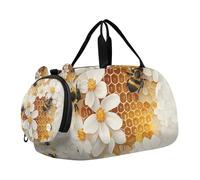 Bolsa de lona para niños o niñas con compartimento para zapatos, colmena de abeja y flores, bolsa de viaje deportiva durante la noche