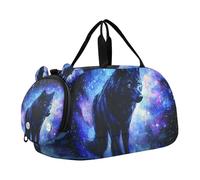 Bolsa de lona para niños o niñas con compartimento para zapatos, diseño de lobo Q bolsa de viaje deportiva durante la noche