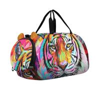 Bolsa de lona para niños, para el día de San Patricio, lindo cachorro, gatito, bolsa de fin de semana, bolsas de viaje para niños, Colorido color tigre arcoíris, Classic