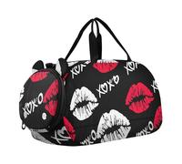 Bolsa de lona para niños, para el fin de semana, con hojas de utopía, abstractas, para viajes, gimnasio, equipaje para niños, Valentine - Pintalabios rojo Kiss XOXO, Classic