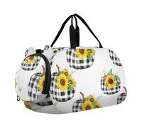 Bolsa de lona para niños, para el fin de semana, con hojas de utopía, abstractas, para viajes, gimnasio, equipaje para niños, Girasoles a cuadros blancos de calabazas, Classic