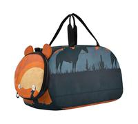 Bolsa de lona para niños, para fin de semana, con bonito estampado de elefante, bolsa de viaje con compartimento para zapatos, Western Cowboy Sunset Art, Classic