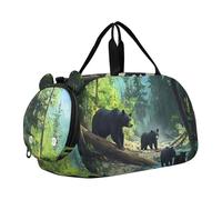 Bolsa de lona para niños, para fin de semana, durante la noche, diseño de rosas de abeja real, vintage, estética, bolsa de viaje para niñas con correa para el hombro, Wild Bear Family Forest Stream