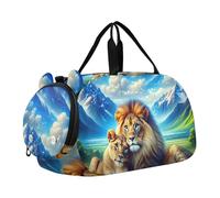 Bolsa de lona para niños, zorro, mapache, acogedora noche de amor, fin de semana, para niñas, para viajes, gimnasio, equipaje de lona para niños, Majestic Lions Scenic Meadow Print, Classic