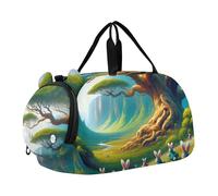 Bolsa de lona para niños, zorro, mapache, acogedora noche de amor, fin de semana, para niñas, para viajes, gimnasio, equipaje de lona para niños, Fantasy Bunny Wonderland Forest, Classic