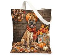 Bolsa de lona para perro Bullmastiffs de otoño para compras, 13 x 15 pulgadas, bonita bolsa de hombro reutilizable de madera para mujer, decoración de regalo de pintura de otoño
