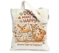 Bolsa de lona para perros para mujeres, juguetones dibujos animados, huesos, no café, lavable, reutilizable, para uso diario, ideas para familiares, amigos, colegas, lectura, amores, 13 x 15 pulgadas