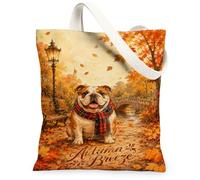 Bolsa de lona para perros, rústica, acogedora, hojas de otoño, lámpara de calle, bolsa de comestibles, color naranja, 13 x 15 pulgadas, Naranja, 13x15 Inch