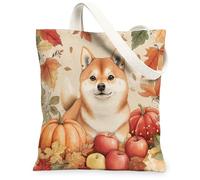 Bolsa de lona para perros Shiba Inu de otoño para compras, 13 x 15 pulgadas, bolsa de comestibles reutilizable para mujer, diseño de viaje para cachorros, decoración de regalo