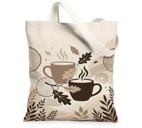 Bolsa de lona para tazas de café, acogedora y inspirada en la naturaleza, con hojas de remolino, color beige otoño, pequeña bolsa de 13 x 15 pulgadas, Beige, 13x15 Inch