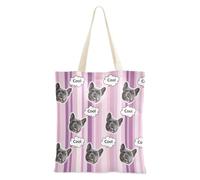 Bolsa de lona personalizada con diseño de avatares de mascotas en tamaño mediano, para mujer, diseño de rayas moradas y rosas