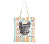 Bolsa de lona personalizada con diseño de rayas rectas de albaricoque y azul pálido, diseño de avatares de mascotas en lona, bolsa de lona para mujer, bolsa de lona a granel para amigas, liso