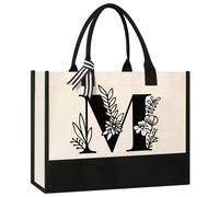 Bolsa de lona personalizada con inicial, bolsas de cosméticos, adecuadas para cumpleaños, bodas, playa, vacaciones, gran regalo de cumpleaños para mujeres, mamá, profesores, enfermeras, mejores