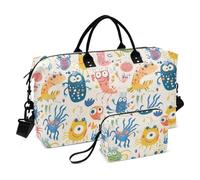Bolsa de lona plegable con diseño de monstruos divertidos y lindos y coloridos con correa ajustable para viajes en avión, bolsa de lona para viajes