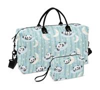 Bolsa de lona plegable con diseño de pandas y lunas de dibujos animados para fin de semana, gimnasio, deportes, con correa ajustable para yoga