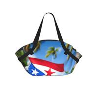 Bolsa de lona plegable con estampado de banderas de Puerto Rico y ranas y palmeras, bolsa de viaje impermeable, colchón de camping para parque al aire libre, playa