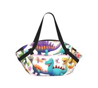 Bolsa de lona plegable con estampado de dinosaurios de dibujos animados de muchos colores, impermeable, bolsa de viaje, colchón de camping para parque al aire libre, playa
