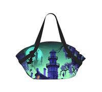 Bolsa de lona plegable con estampado de mansión embrujada, impermeable, para viajes, camping, parque al aire libre, playa