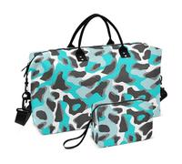 Bolsa de lona plegable para fin de semana con correa ajustable para gimnasio, azul turquesa gris ahumado oscuro