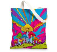 Bolsa de lona psicodélica, coloridas bolsas reutilizables para comestibles, ligeras y artísticas con correa para el hombro, Con color, 13x15 Inch