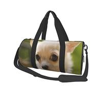 Bolsa de Lona Redonda con Cara de Perro Chihuahua Blanca, Bolsa de Viaje, Bolsa de Mano para Yoga