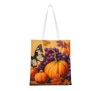 Bolsa de lona reutilizable con estampado bohemio para Halloween, para truco o trato, compras de comestibles y mucho más, Otoño calabaza mariposa 9, Talla única