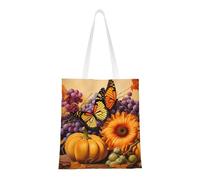Bolsa de lona reutilizable con estampado bohemio para Halloween, para truco o trato, compras de comestibles y mucho más, Girasoles de otoño, calabaza, mariposa 3, Talla única