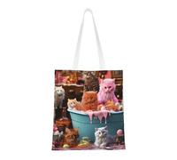 Bolsa de lona reutilizable con estampado de gatos lindos para truco o trato, compras de comestibles y mucho más, Cute Cats 2, Talla única