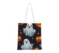 Bolsa de lona reutilizable con estampado de Halloween para truco o trato, compras de comestibles y mucho más, Ghost and Pumpkin 11, Talla única