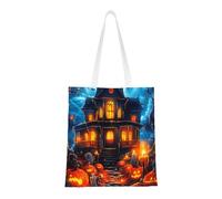 Bolsa de lona reutilizable con estampado de Halloween para truco o trato, compras de comestibles y mucho más, Halloween 1, Talla única