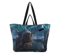 Bolsa de lona reutilizable para cocina, bolsa de lavandería, para hombres, viajes, playa, boda, lavandería, Alaska, Aurora, Highland, vaca, baño