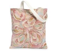 Bolsa de lona rosa para mujer, artística, moderna, con pétalos de remolino, primavera, melocotón, lavable, reutilizable, ideas para viajes al aire libre, trabajo, lectura, 13 x 15 pulgadas