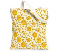 Bolsa de lona rosa para mujer, diseño floral, romántica, floral, primavera, amarillo, lavable, reutilizable, para uso diario, ideas para viajes de compras, oficina, biblioteca, casual, 13 x 15