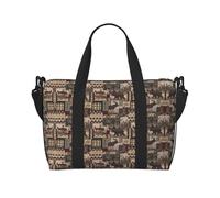 Bolsa de lona rústica con estampado de oso de cabaña, bolsa de hombro portátil, adecuada para fitness, viajes, etc.
