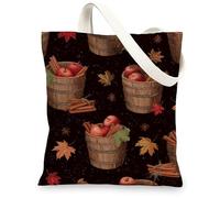 Bolsa de lona rústica, con patrón vintage de frutas y canela, bolsas de comestibles reutilizables, ligeras y lavables, con correa para el hombro, bolsas de lona para viajes, picnic, compras, 33 x 38