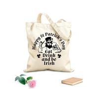 Bolsa de lona sin blanquear Cita divertida: Comer, beber y ser irlandés, Día de San Patricio, Pub, cerveza, alcohol, trébol Tela de 12 oz de grosor Se usa como bolsa de herramientas 25x30cm Pequeño
