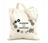 Bolsa de lona sin blanquear El trabajo en equipo hace realidad tus sueños Cita de oficina Engranajes Palabras que dicen Negocios Tela de 12 oz de grosor Se usa como bolsa de herramientas 35x40cm