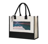 Bolsa de lona unisex con estampado de lago y puesta de sol, bolsa de hombro de gran capacidad, para compras, viajes, oficina