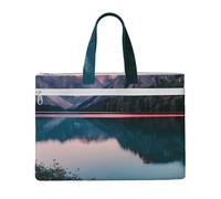 Bolsa de lona unisex con estampado de lago y puesta de sol, para compras, oficina, viajes, playa, almacenamiento de documentos