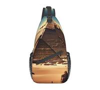 Bolsa de lona unisex con patrón de pintura de acuarela redonda, bolsa cruzada para viajes, senderismo, escalada, correr, ciclismo., Soñar con las pirámides de Khufu, Talla única