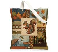Bolsa de lona vintage de ardilla de otoño para ir de compras, 13 x 15 pulgadas, bolsa de compras reutilizable para mujer, pintura estética de bosque, decoración de regalo