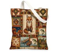 Bolsa de lona vintage de zorro de otoño para ir de compras, 13 x 15 pulgadas, bolsa de compras reutilizable para mujer, pintura estética de bosque, decoración de regalo