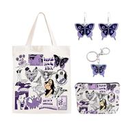 Bolsa de lona y bolsa de maquillaje Pop Singer Merchandise Music Lover Gifts Album Inspired Singer Support Gifts Art Print Tote Bags Cosmetic Bag Purple Earring Keychain for Fans, Purple, moda