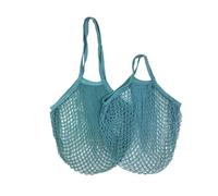 Bolsa de malla de algodón plegable de mano, bolsa de malla reutilizable para frutas, bolsillo de malla tejida ahuecado para almacenamiento de cocina (azul lago, M)